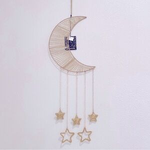 NEW Handcrafted Beaded Crescent Moon and Stars Celestial Gold Boho Wall Hanging